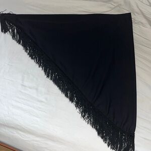 Black fringe bathing suit cover up/skirt/sarong